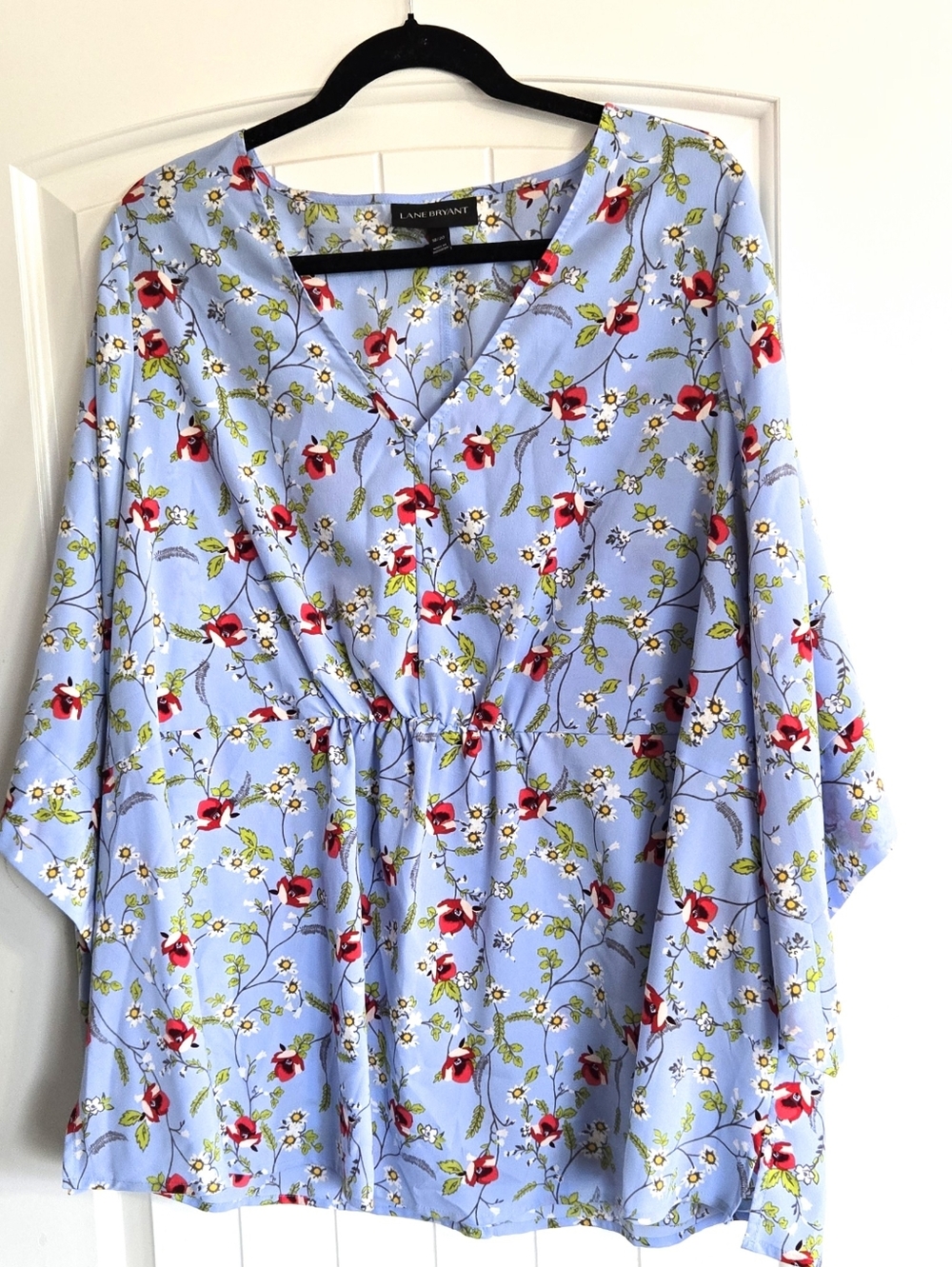 Lane Bryant Periwinkle Red Cardinal Kimono Sleeve V-neck Top 18/20 2X